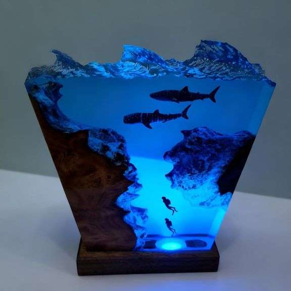 Handmade Ocean Whale Shark Coral Reef Diorama Night Light