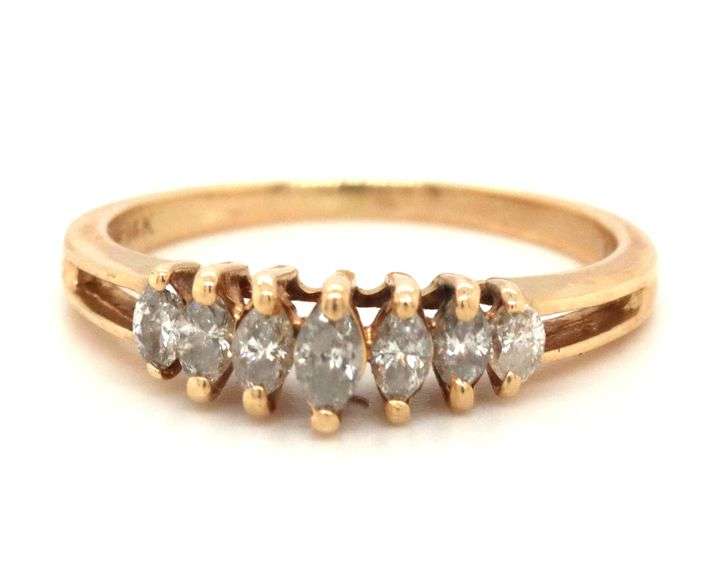Estate 14K YG Pyramid Ring with Marquise Diamonds