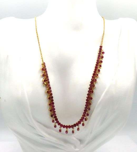 14kt Yellow gold 5.50ctw ruby Indian style necklace