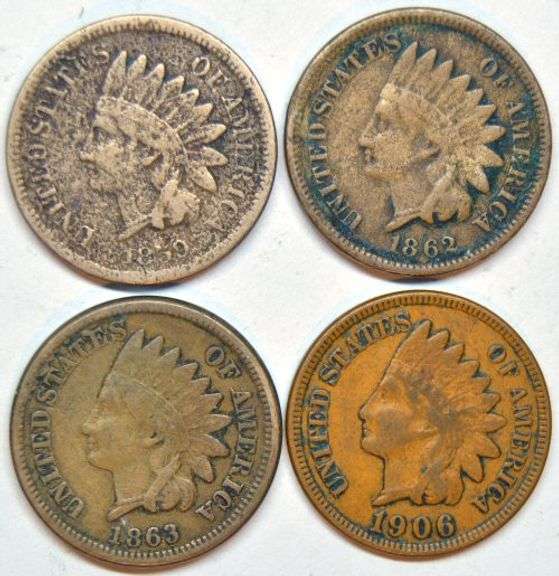 4 Different Indian Head Cents: 1859-1906