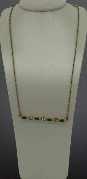Lali Jewels 0.30ctw marquise emerald and 0.30ctw diamond bar pendant on chain