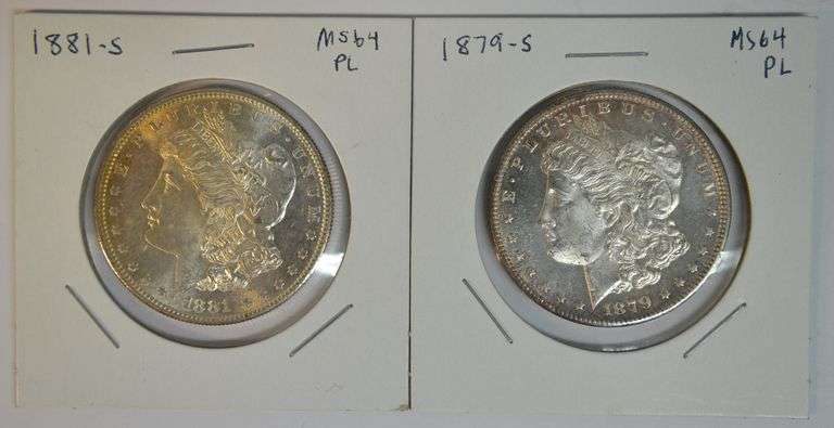 Flashy reflective Choice BU 1879-S and 1881-S Morgan Silver Dollars