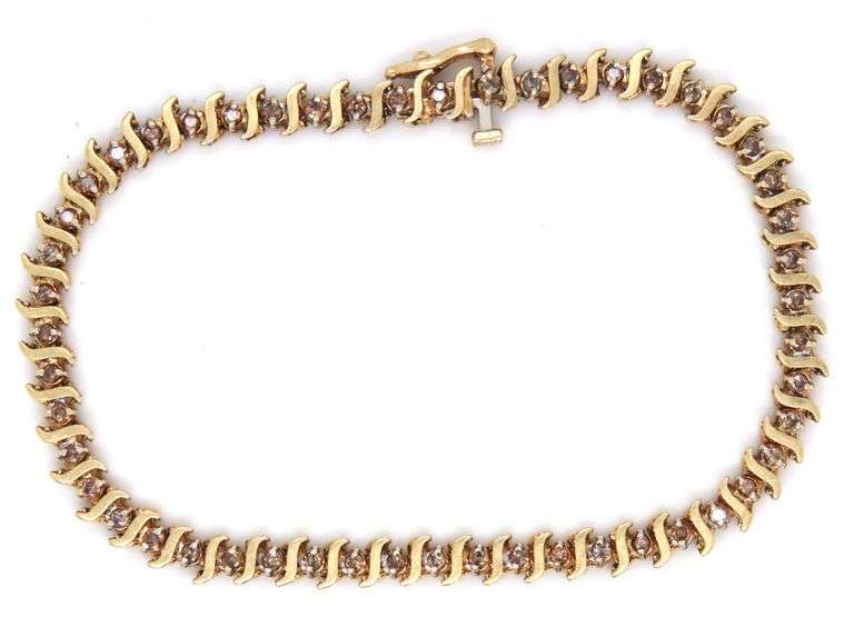 Nice 10K YG "S" Link Champagne Diamond Bracelet