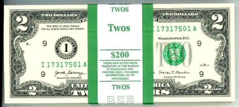 Scarcer 2017-A Series Minneapolis District pack of 100 Gem CU $2 bills in sequence (I)