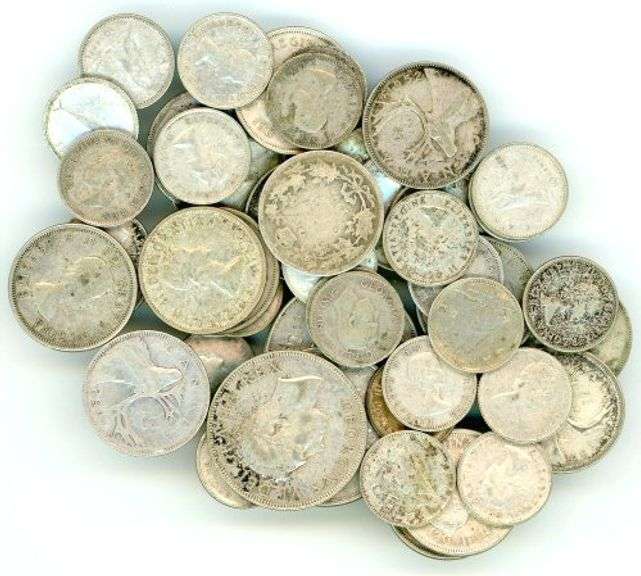 54 Assorted 80% Silver Canadian Coinage: $10 Total Face Value