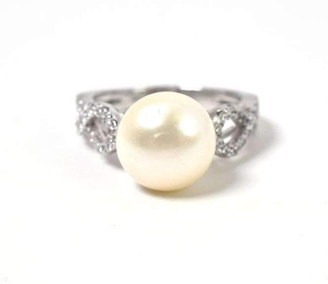 Sterling Silver Pearl Ring with Cubic Zirconia Gemstone Accents