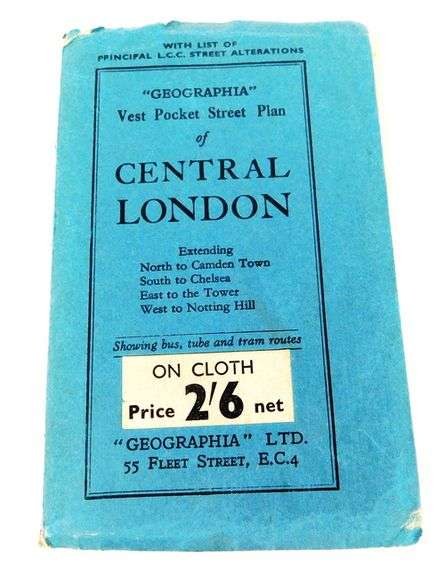 Rare 1930's London Pocket Map on Cloth