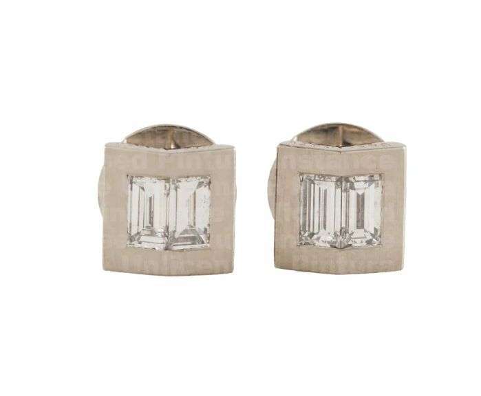 0.80ctw Baguette Diamond Square Illusion Stud Earrings in Platinum