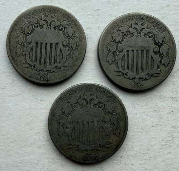 1866 1872 &1874 Shield Nickels