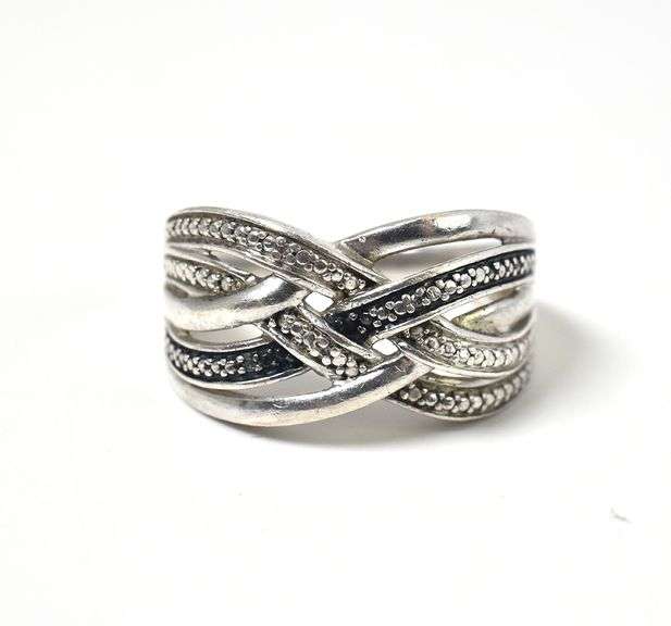 Sterling Silver Blue and White Diamond Ring
