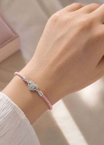 Fantastic Pave Diamond Heart Shaped Charm with Pink Leather Strap