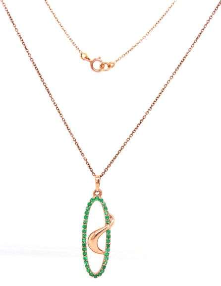 14kt Rose gold emerald oval pendant on chain