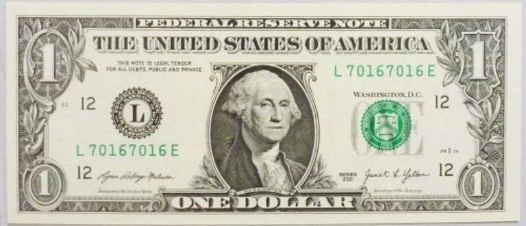 Superb Crisp 2021 $1 Note S.F. Fancy Repeater Serial Number 70167016!