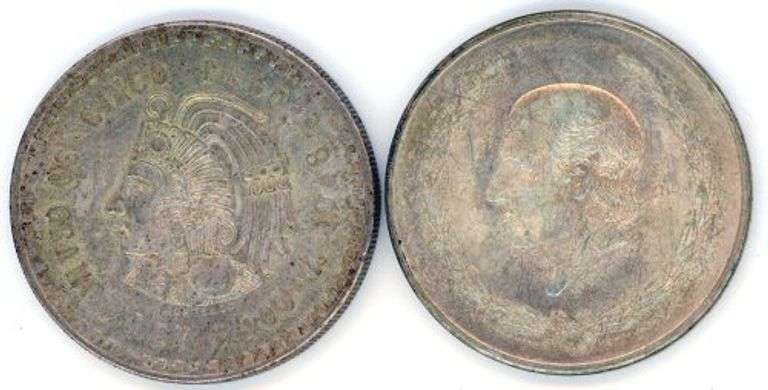 2 Different Mexico 5 Peso Silver Coins: 1948 & 1952