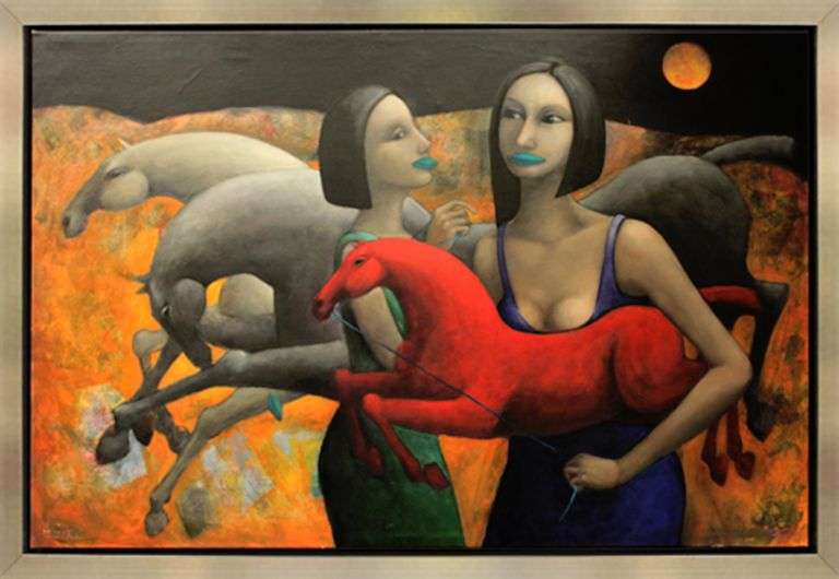 An Amazing Original Oil on Canvas By Hector Acevedo Hector Acevedo  Night