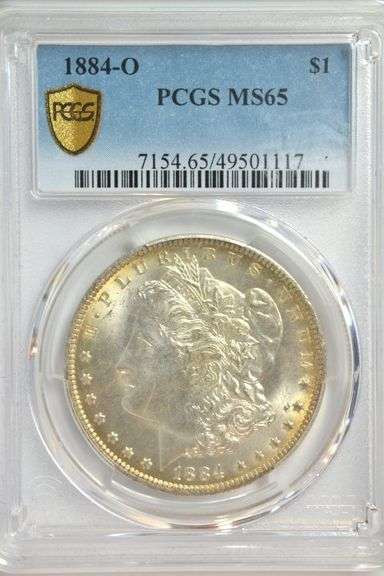 Gem BU PCGS MS65 graded 1884-O Morgan Silver Dollar