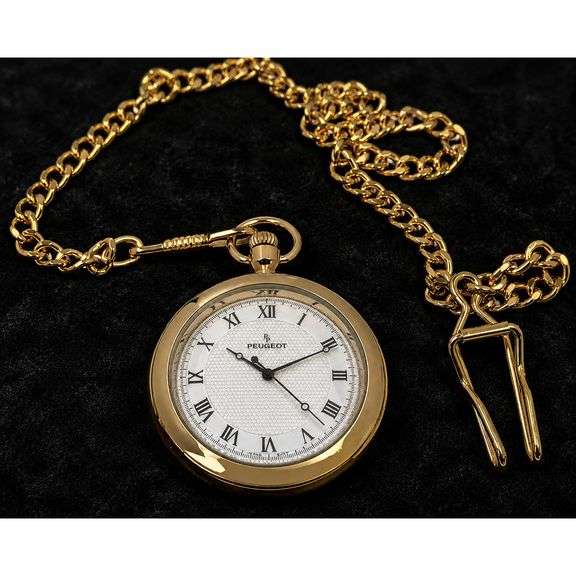 14K Gold-Plated Open Face Pocket Watch with Chain