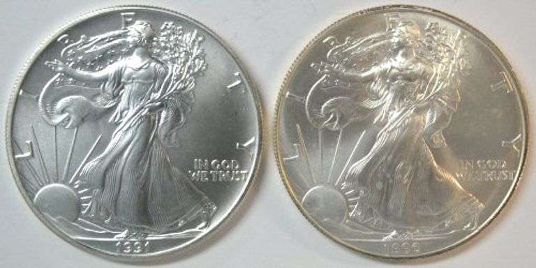 Superb Gem BU pair of better date $1 Silver Eagles from 1991 & 1996
