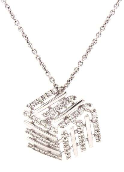 14kt White gold diamond Geomatric Hexagonal pattern pendant on chain