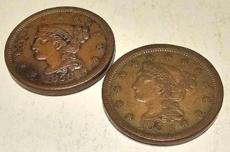 1856 Straight 5 & Slant 5 Large Cents