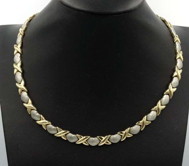 Pretty 10K White & Yellow Gold XHeartX Necklace