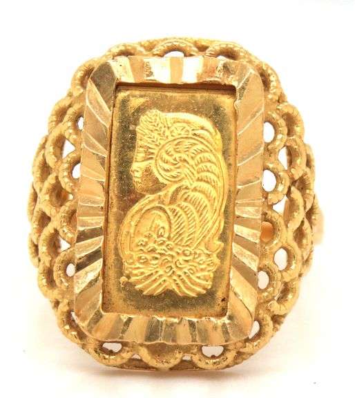 Feminine 21K YG Ring with 24K Swiss Credit Bar