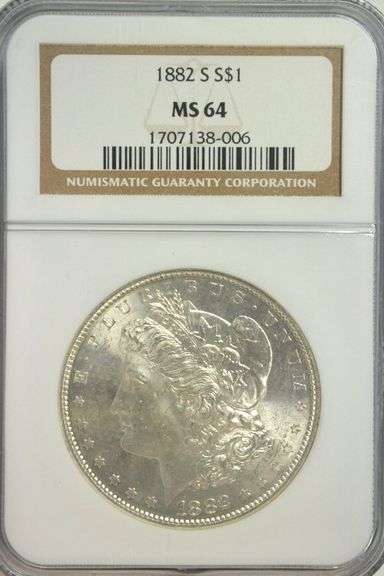 Impressive near Gem BU 1882-S Morgan Silver Dollar. Old NGC MS64