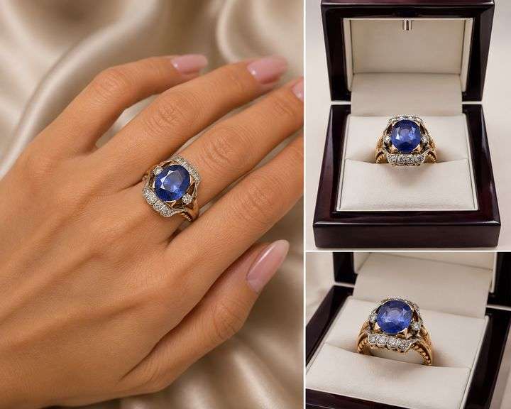 Elegant 18k Gold Sapphire Ring with Diamonds