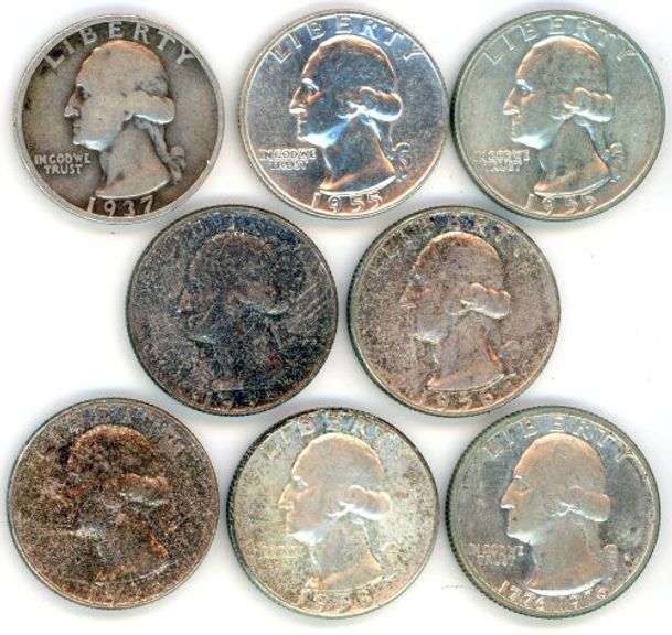8 Assorted Silver Washington Quarters