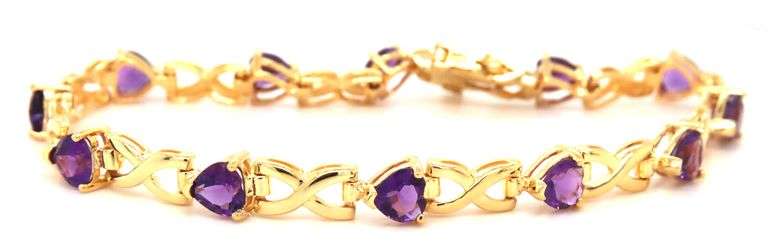Attractive 14K YG Bracelet with Heart Shaped Amethysts