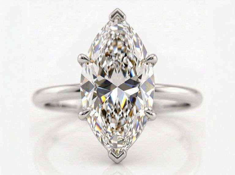 CERTIFIED BRAND NEW Ladies Marquise Diamond Solitaire Ring 3.5 Carat 14K White Gold