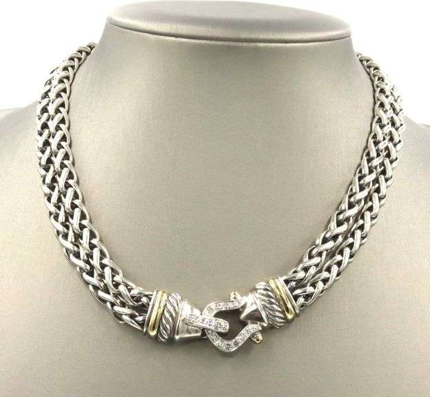 David Yurman two tone double wheat diamond necklace