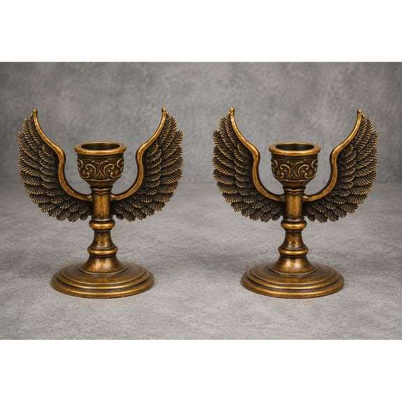 Set of 2 Vintage-Style Angel Wing Candle Holders
