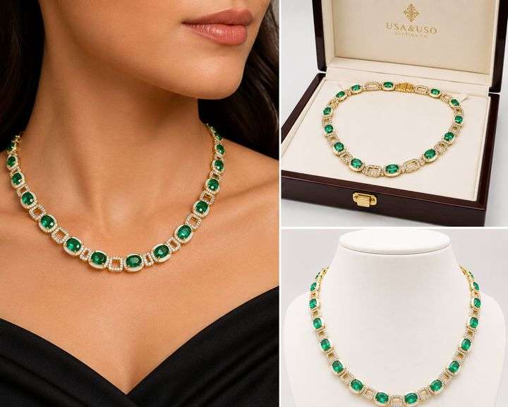 Natural Emerald & Diamond 14K Yellow Gold Necklace