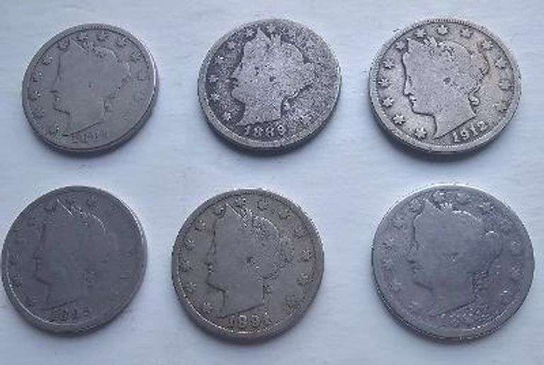 1884 87 89 91 95 &1912 D Full Rim V Nickels