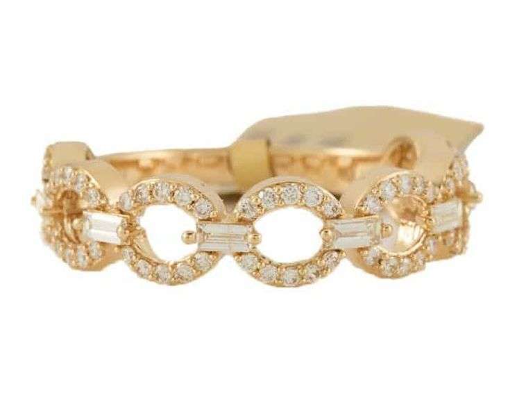 New 0.56ctw Round and Baguette Diamond Open Circle Band Ring in 14K