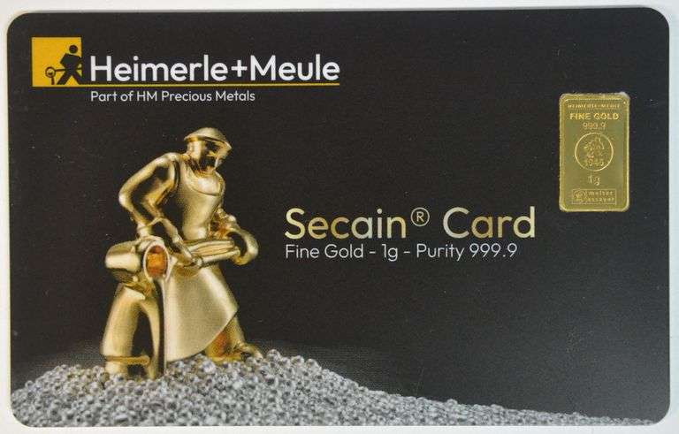 Pure .9999 Fine Gold Heimerle+Meule 1 gram bar in card
