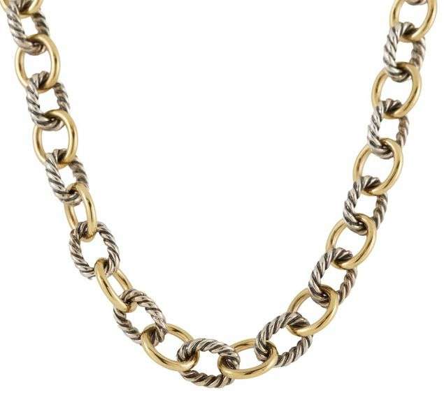 David Yurman Two Tone Oval Link Chain Necklace in Sterling and 18K