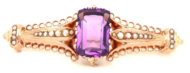Gorgeous Amethyst 14K YG Bar Brooch