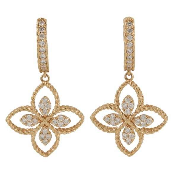 New 0.48ctw Diamond Four Leaf Hoop Drop Earrings in 14K
