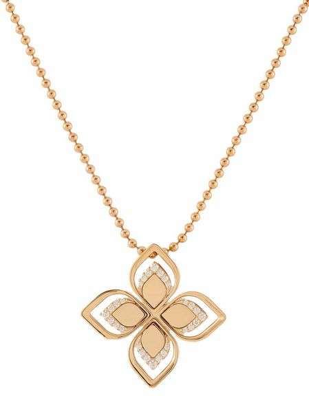 Roberto Coin 0.30ctw Diamond Venetian Princess Frame Flower Pendant Necklace 18K