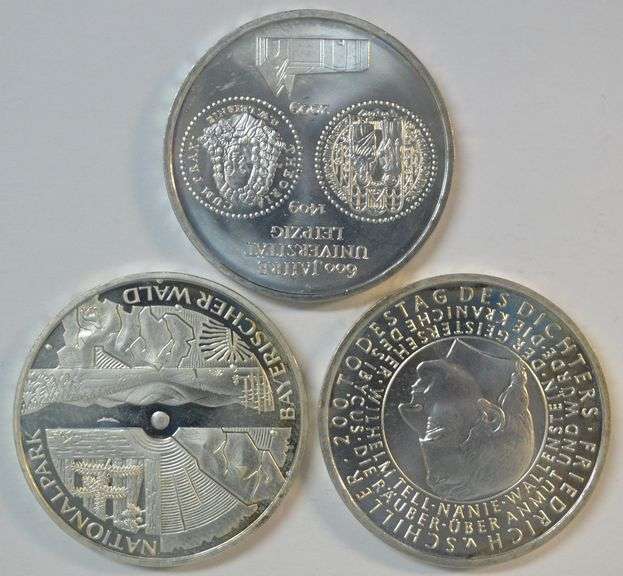 3 Diff. Gem Prooflike BU Germany 10 Euro Silver Pieces