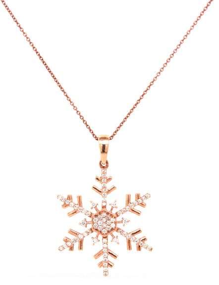 14kt Rose gold diamond snow flake pendant on chain