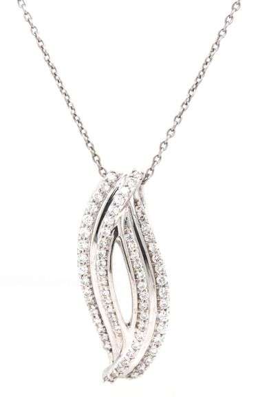 14kt White gold 0.17ctw diamond twisted pendant on chain