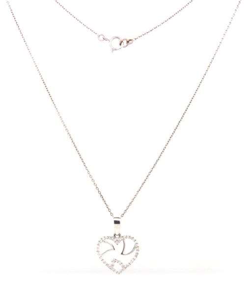14kt White gold diamond openwork heart pendant on chain