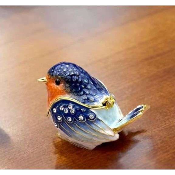 Robin Jeweled Hinged Trinket Box with Crystal Accents