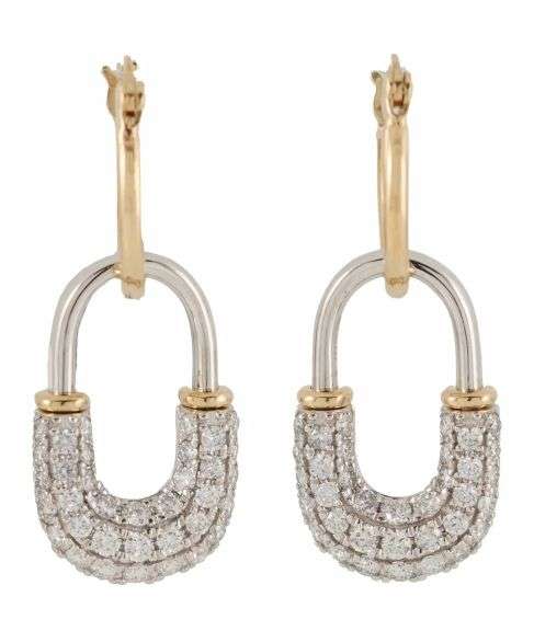 New 0.87ctw Diamond Two Tone Link Hoop Drop Earrings in 14K