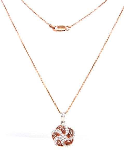 14kt Two tone diamond flower pendant on chain necklace
