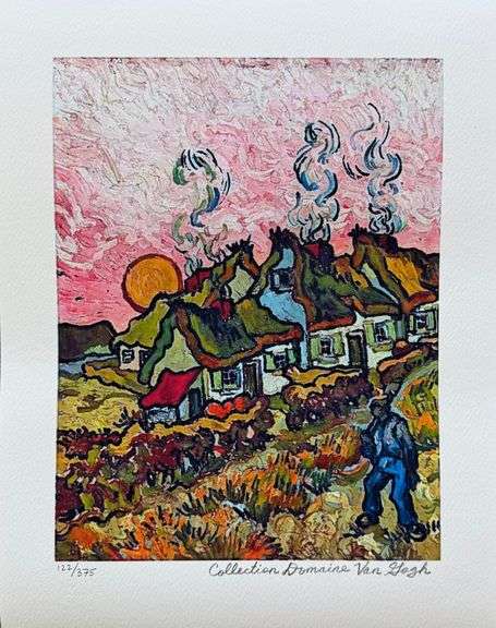 Estate Pencil Signed Vincent Van Gogh, Thatched Cottages in the Sunshine