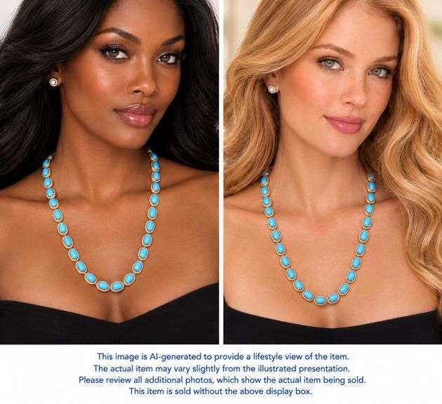 Dreamy Brand New European 64.50CTW Oval Cabochon-Cut Turquoise & 5.50CTW Diamond Necklace in 14K Yel